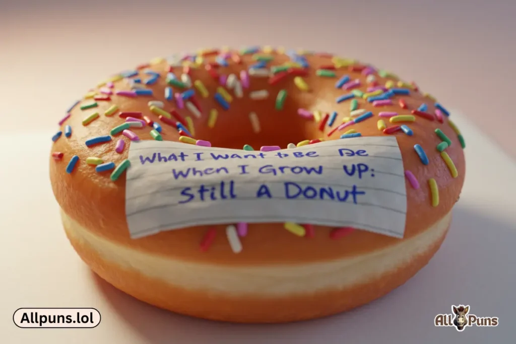 A donut's homework assignment titled "What I Want to Be When I Grow Up: Still a Donut"