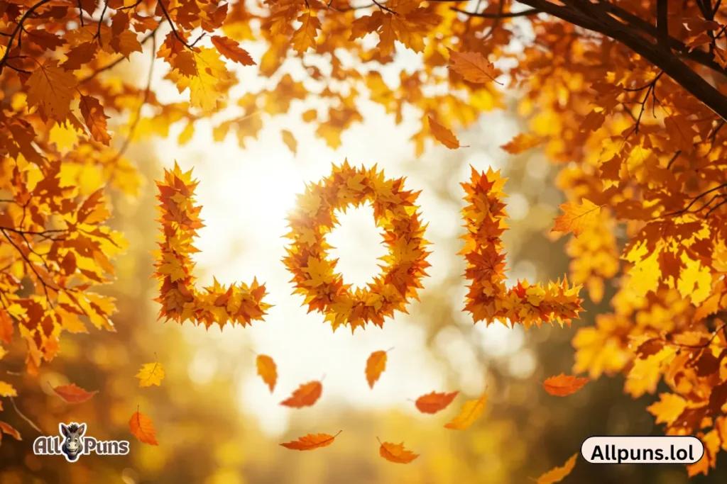 110+ Fall Puns That’ll Make You Autumn-atically Smile A tree dropping leaves shaped like LOLs.
