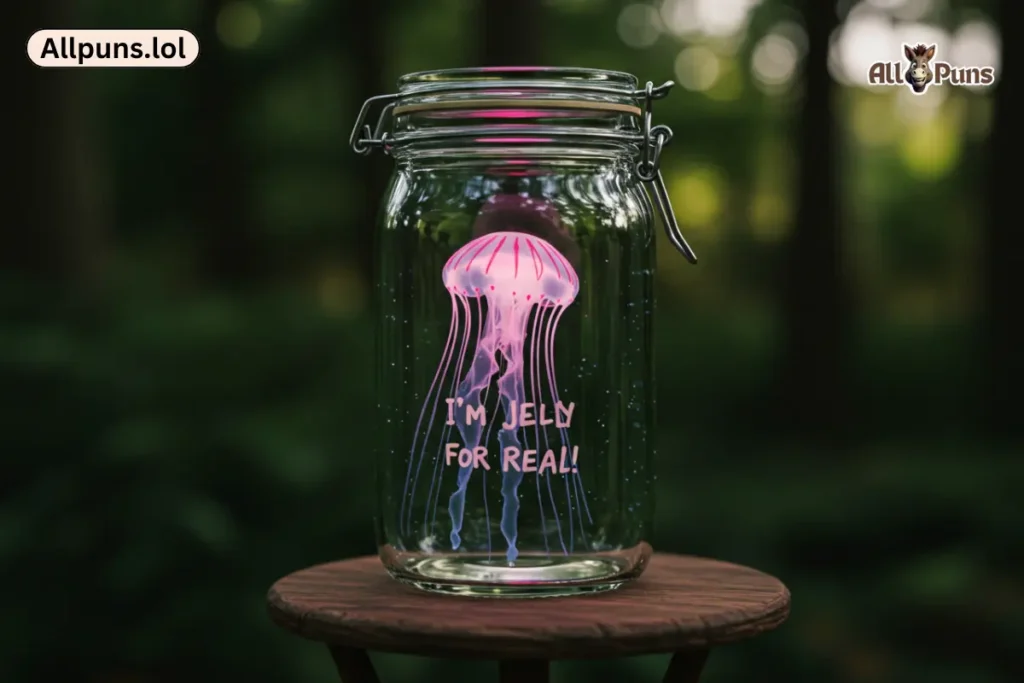 100+ Fin-tastic Fish Puns to Make You Giggle and Snort A jellyfish in a jam jar dancing to music with a caption like “I’m Jelly for Real.”