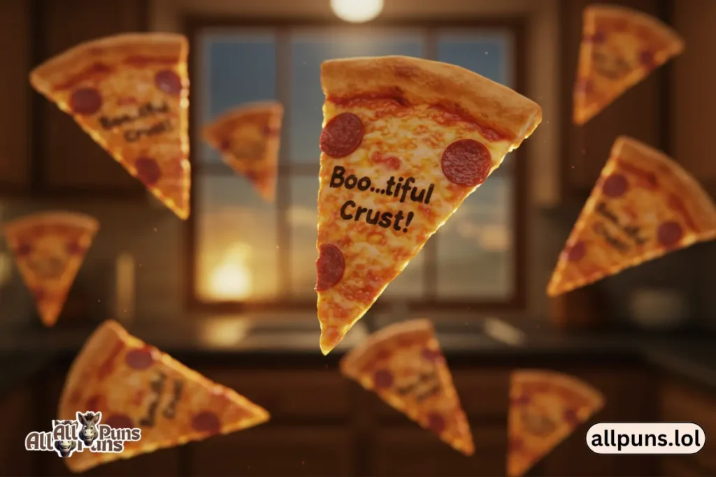 110+ Pizza Puns -Cheesy, Flirty and Totally Slice-tastic Ghost slices floating around saying âBooâŠtiful crust!â